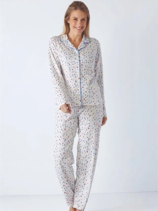 Hajo Premium katoen dames pyjama gebroken wit Hajo - Wit - Maat - 40/42