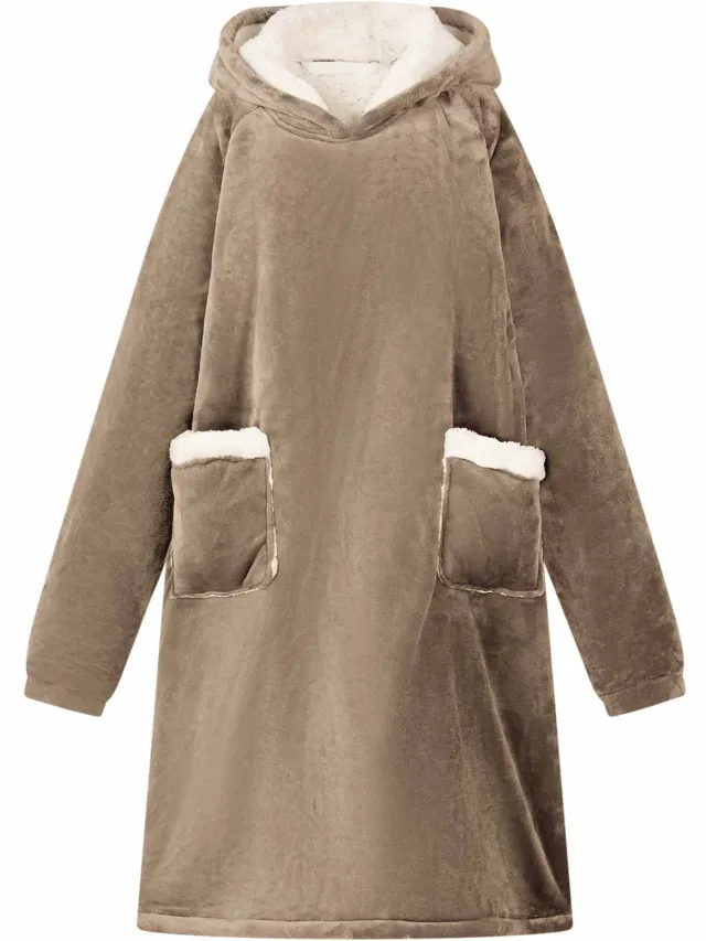 vidaXL Deken hoodie Kameel L Fleece en Flanel Bruin