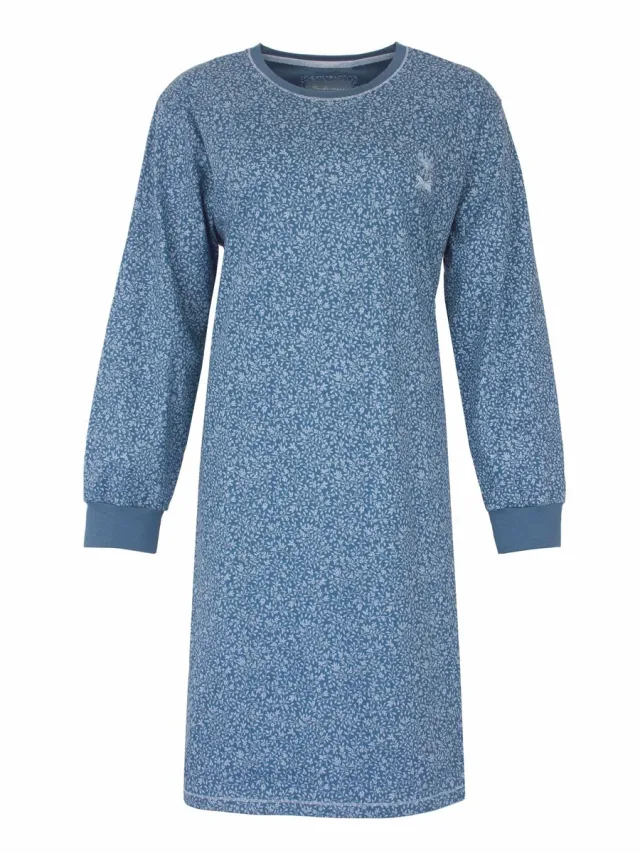 Tenderness Dames Nachthemd - Lange Mouwen - Ronde Hals - Katoen - Blauw