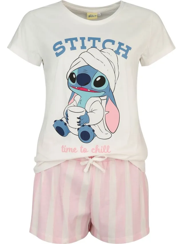 Disney Lilo & Stitch Stitch - Time To Chill Pyjama oud wit-roze Katoen wit;roze