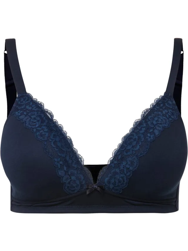 Ulla Popken Dames - BH zonder beugel foam-cups sierranden - Nachtblauw