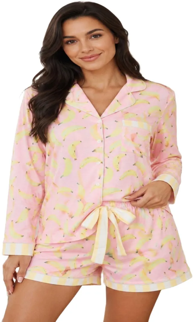 Imily Bela Dames Pyjama Set met Print, Lange Mouwen en Shorts Lichtroze