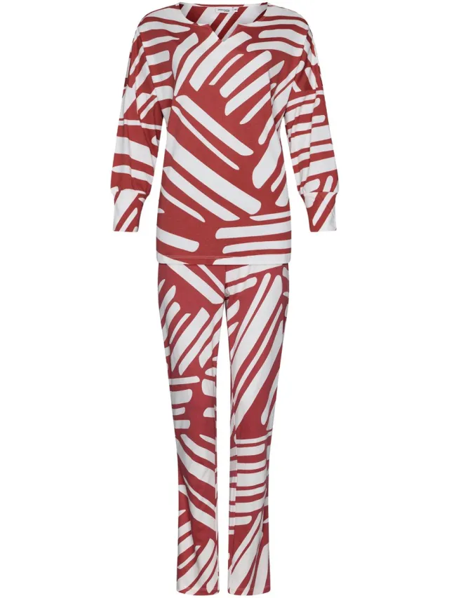 Pastunette Premium Pyjama Geometric - Katoen/Modal - Rood/Wit