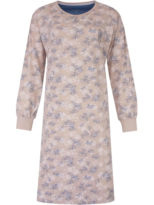 Tenderness Dames Nachthemd - Katoen - Lange Mouwen - Beige