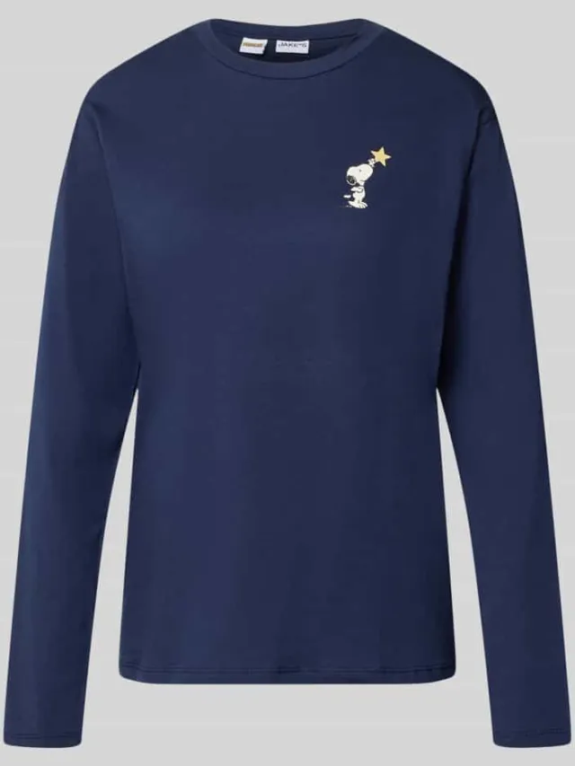 Jake*s Casual Pyjamabovendeel met Peanuts-print van puur katoen Donkerblauw gemêleerd
