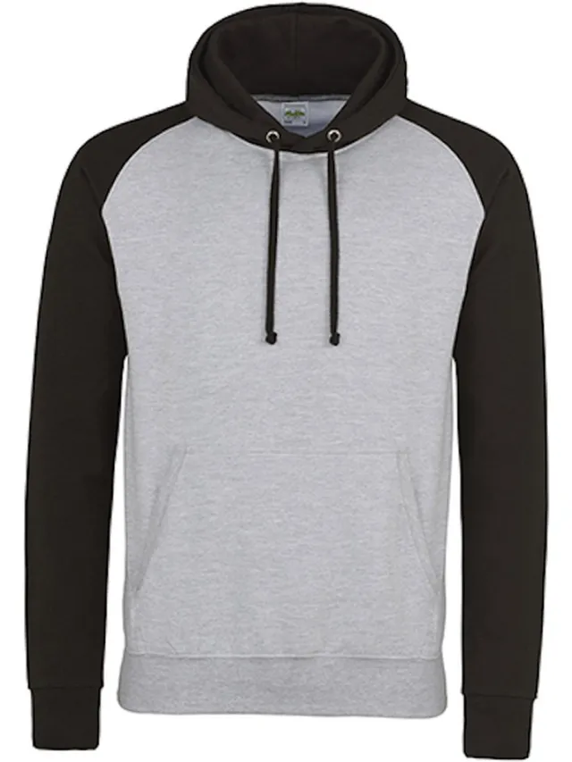Just Hoods Baseball Hoodie JH009 - HEATHER GREY/JET BLACK