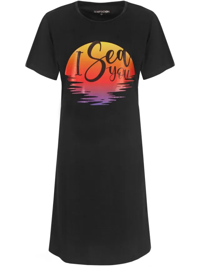 Temptation Dames Nachthemd - BigShirt - Slaapkleedje - Zwart