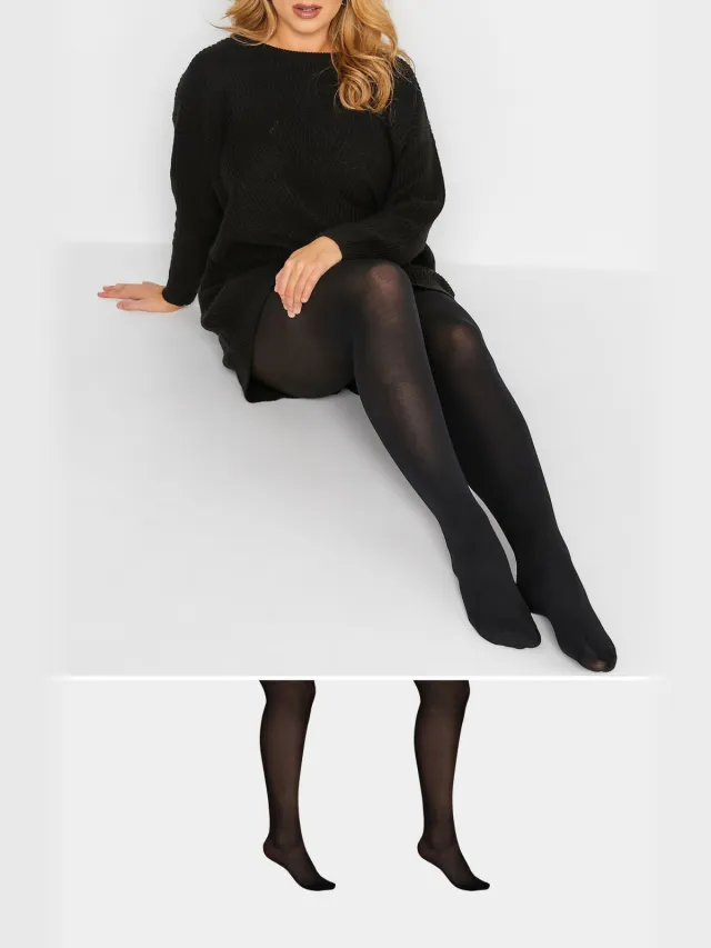 Yours Set Van Twee Paar 100 Denier Panty's In Zwart-60 Black