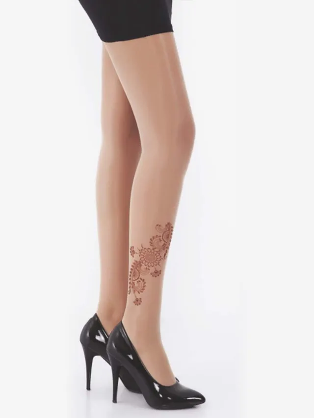 Daymod Fantasie Ayda Henna Patroon - Luxe Dames Panty - Transparant - 15 Denier - NATURAL