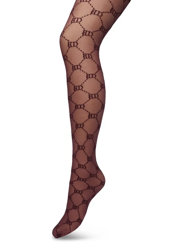 Bonnie Doon Geruite Panty 60 Denier Donker Roze Dames - BD logo - Ruitjes Patroon - Bonnie Doon Print - Gladde Naden - Maximaal Draagcomfort - Bonnie Doon Tights - Chique Panty - Feestelijk - Donkerroze - Crushed Violets - BP221901.192