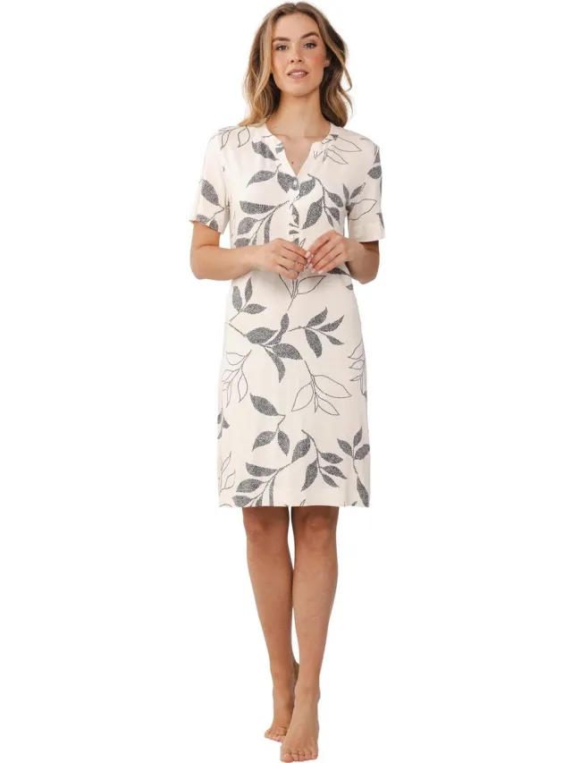 Pastunette Dames Nachthemd Pastunette Premium - Leaf Shadows - Viscose beige