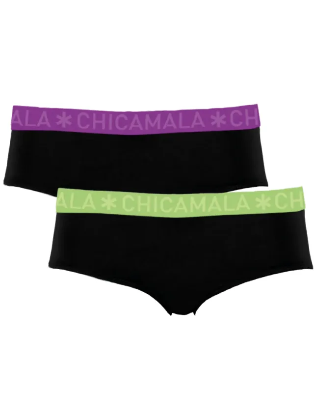slips 2-pack zwart met paarse en groene band