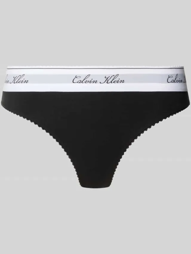 Calvin Klein String van katoenmix met modaalgehalte model 'SCRIPT Thong' zwart, foto 2