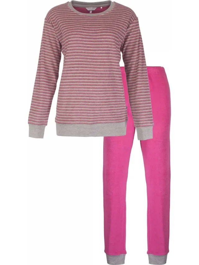 Tenderness Dames Pyjama - Badstof - Gestreept Dessin - Rose Roze