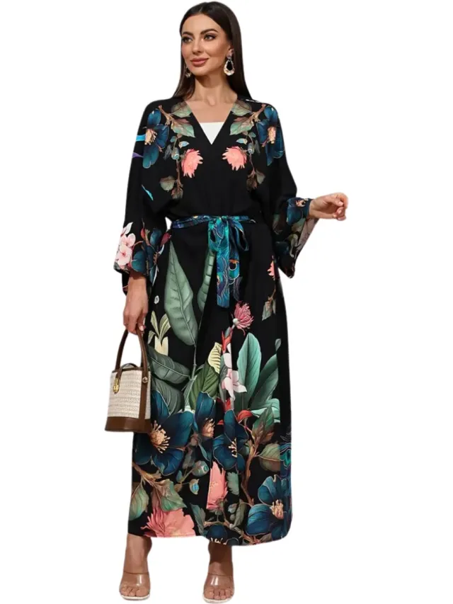Bovista Badjas Dames - Kimono - Kamerjas - Ochtendjas - Pyama - Plus Size - Zwart Multi