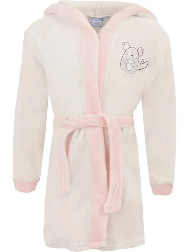Cotton Cookie Badjas - muis - badstof - capuchon - 3/4 jaar wit, roze