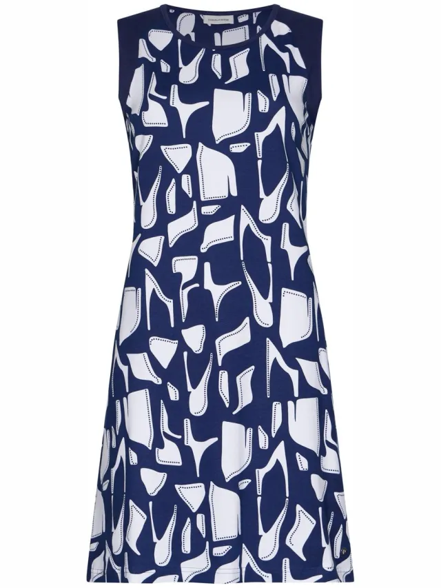 Pastunette Nachthemd - Midnight Mosaic - Organisch Katoen - Blauw/Wit - Mouwloos