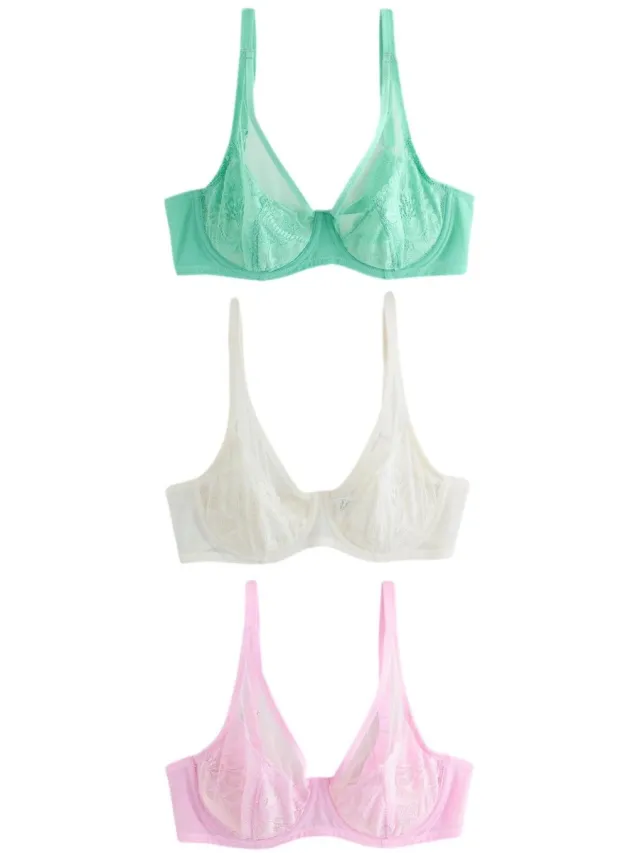 Next Dames - Set van 3 DD+ beha's met kant zonder vulling met volledige cups - Crème Pink/Green/Cream