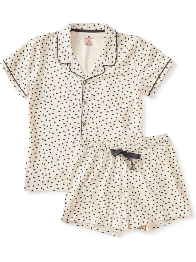 Little Label Pyjama Dames-40 - off white, zwart - Gestipt - Shortama - Zachte BIO Katoen