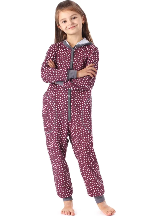 Merry Style Kinder Pyjama - ronde hals - lange mouwen - lange broek met zakken - Katoen - MS-MS10-223-PJ - Wein Sterne - 134-140