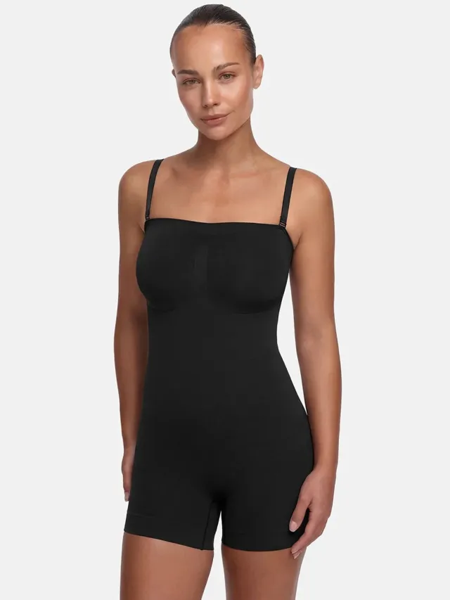 cfab Strapless bodysuit met corrigerende shapewear en short - Zwart - 3XL - Corrigerende Body - Naadlos - corrigerend ondergoed dames