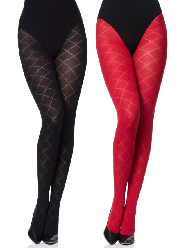 Merry Style Dames Panty 2 Pack - 60 DEN- 3D-technologie - Polyamide – Zwart/Rood – XL - MS-GB-328-2B