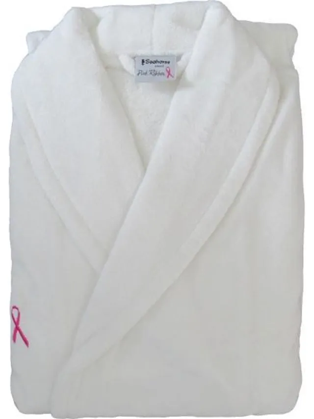 Seahorse Pink Ribbon Badjas - S - White wit