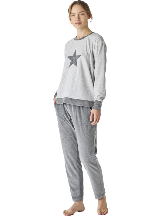 J&J Brothers Winterpyjama lange mouw fluweel JJBEP1700 vrouwen Grijs