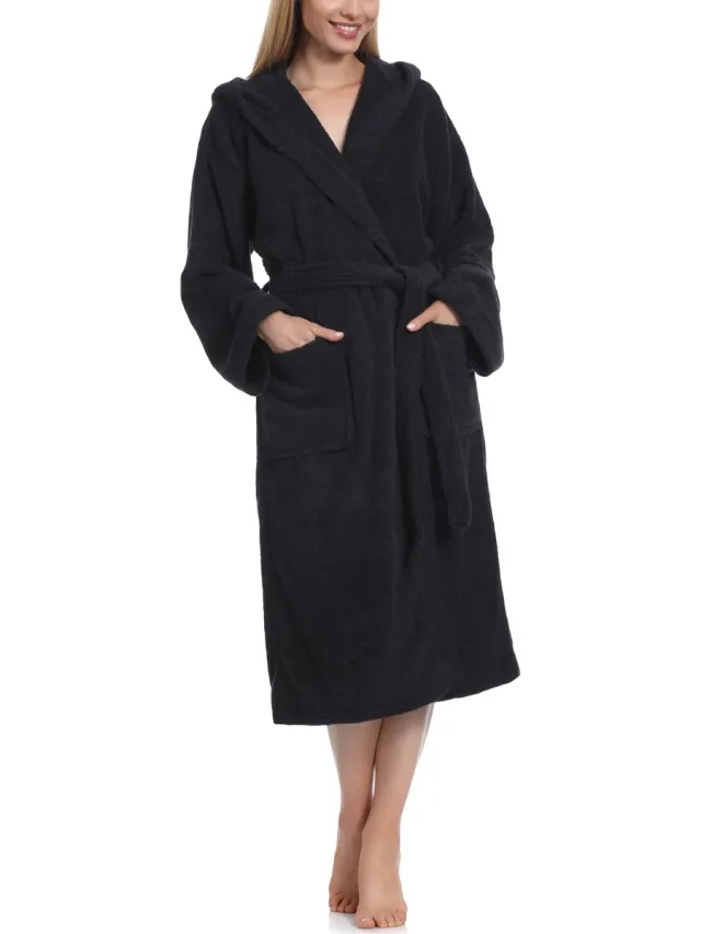 Ladeheid Dames Badjas met Capuchon - 100% Katoen - Wasmachine bestendig - Badstof - Zwart - S - LA-LA40-193-DG