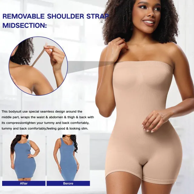 Wclavion Dames volledig vormend lichaamspak - bandeau shapewear - vierkantbroek model - inclusief schouderbanden-Beige-3XL Huidskleur