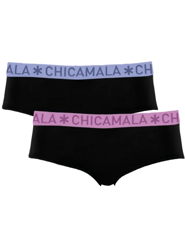 slips 2-pack zwart met lila en blauwe band