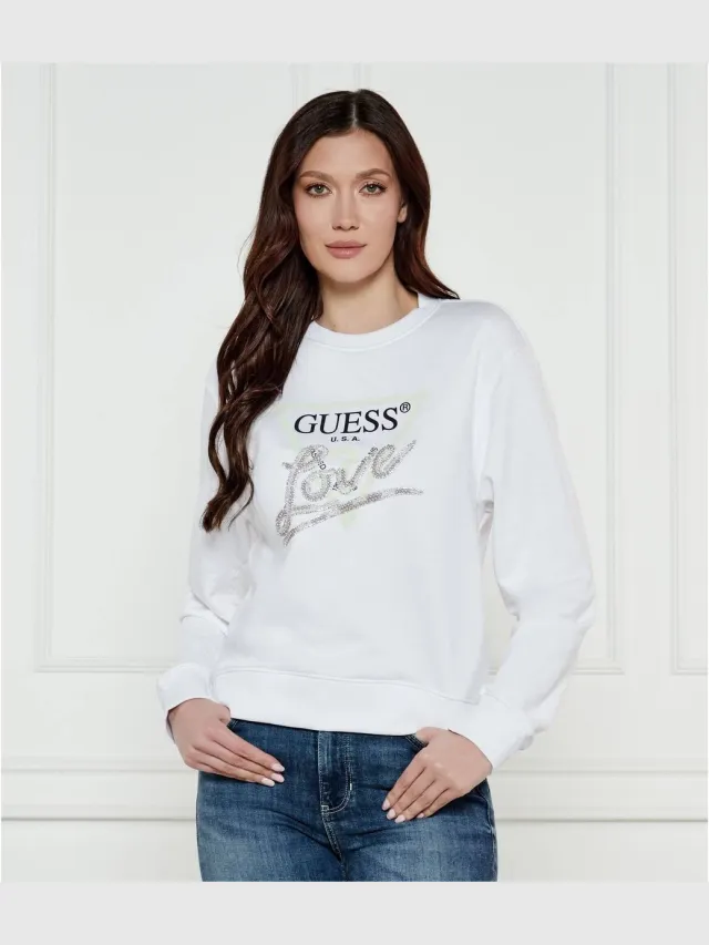 Guess Dames sweatshirt met tricot driehoek in fleece Guess Pure White