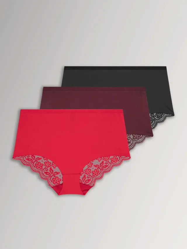 Yours 3Pack Paarse Kanten Rug Hoge Taille Slipssize 54-56 Red
