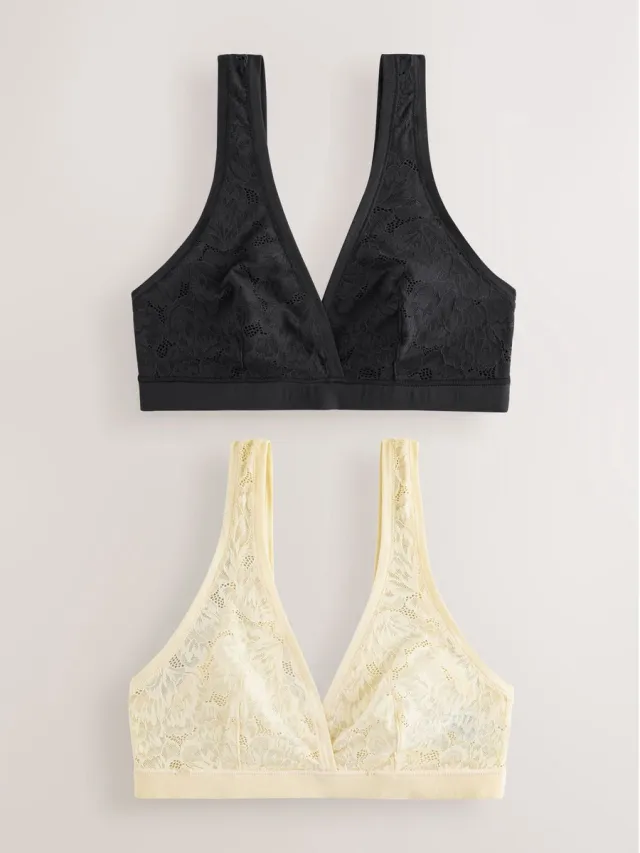 Next Dames - Set van 2 Ultimate Comfort bralettes met kant - Zwart Black/Cream