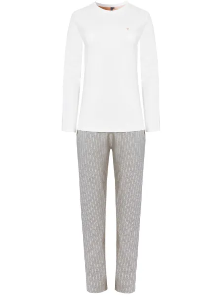 By Louise Dames pyjama set lang wit/grijs gestreept Veelkleurig