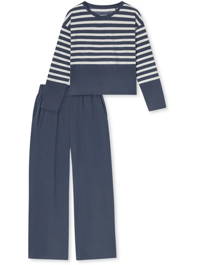 Schiesser Pyjama lang - Dames - Pyjamas blauw-grijs