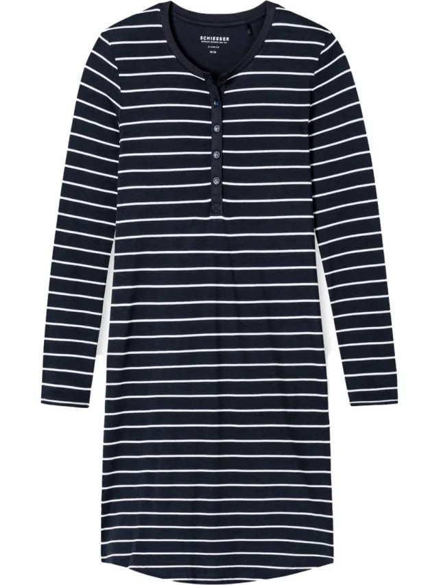 Schiesser Dames Sleepshirt - Donkerblauw - R Hals Donker Blauw