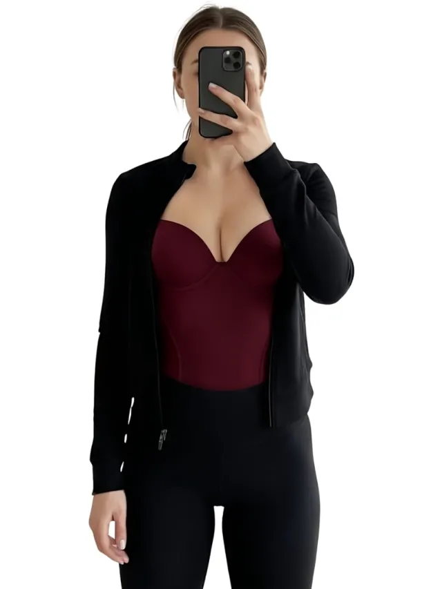 Currero Bodysuit Dames - Shapewear - Bodystocking - Corrigerende Body - Ingebouwde BH - Vormgevend & Afslankend Effect - Bordeauxrood