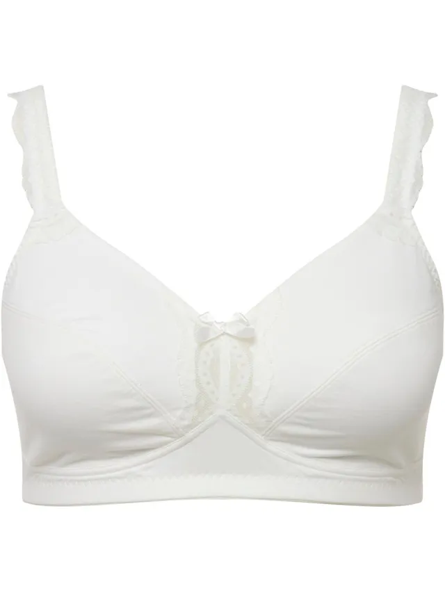 Ulla Popken Dames - Softbeha kanten detail zonder beugels - Sneeuwwit