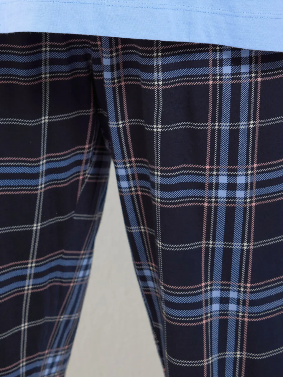 Yours Blauwe Geruite Katoenen Pyjamabroek Met Wijde Pijpen-44, foto 5