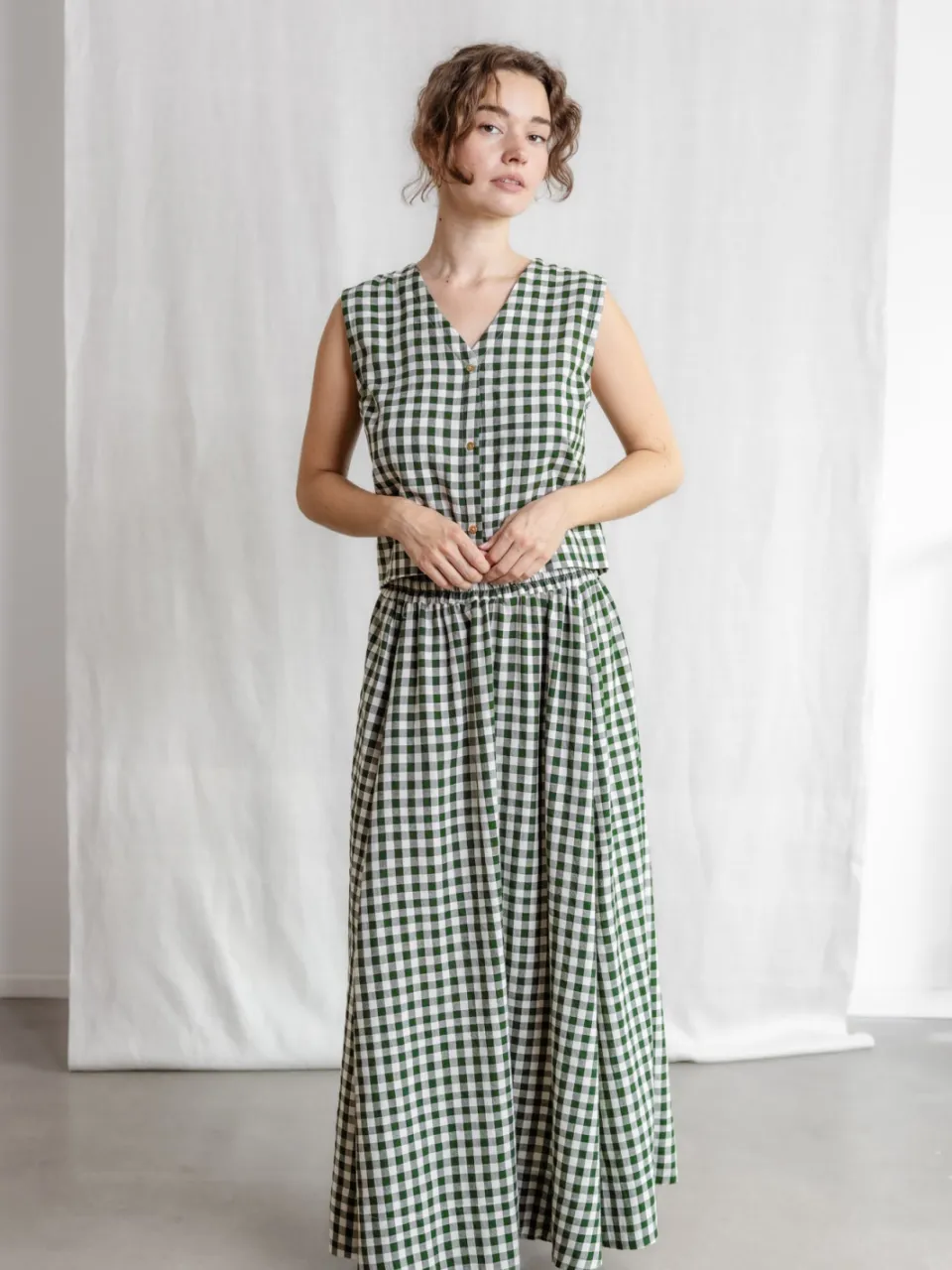 Jyoti - Fair Works dames vegan Maxirok Jharna Geruit Groen Wit