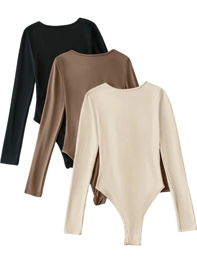 100 Bodysuit Dames - Jumpsuit - Corrigerend Ondergoed - Body plunge - Lingerie - Setje Vrouwen - 3 Pcs - Zwart/Abrikoos/Khaki