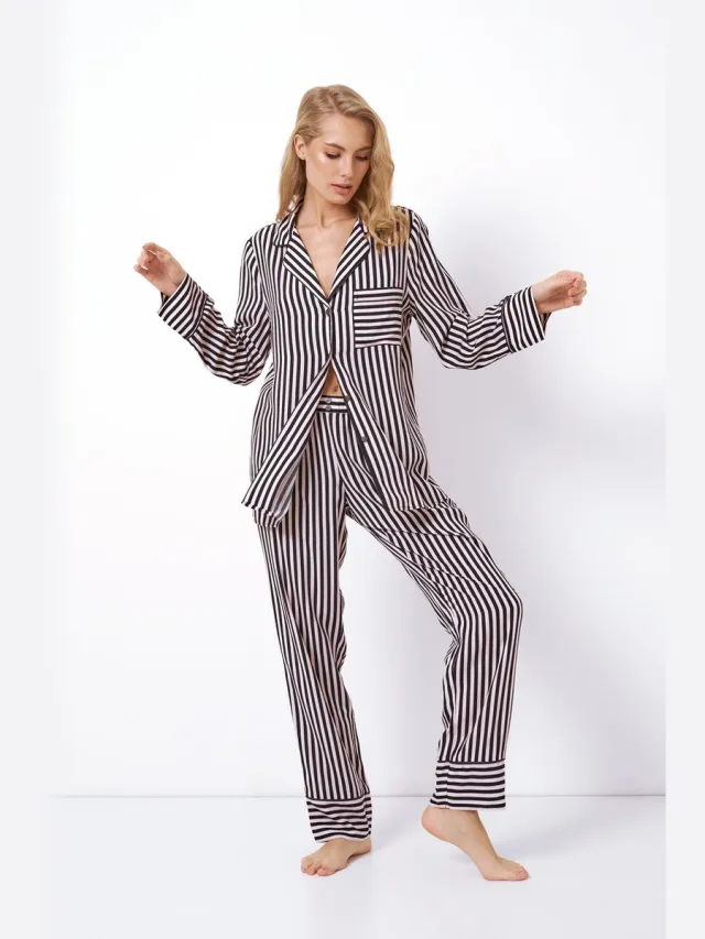 Aruelle Dames pyjama Brittany-lichtroze-zwart-zachte viscose-lange broek lichtroze / zwart