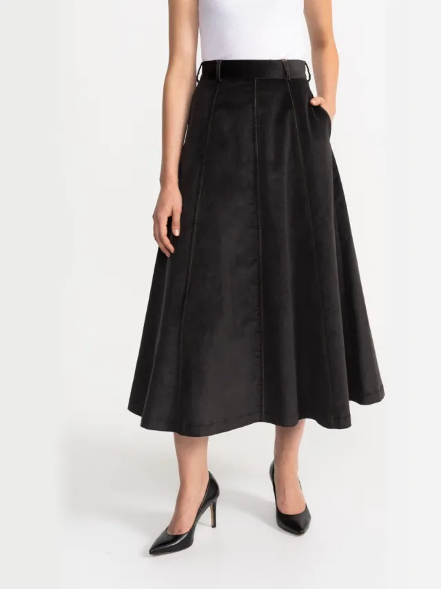 De IONESCU dames vegan Corduroy Midirok Dorna Antracietgrijs, foto 2