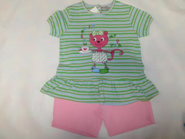 Wiplala Zomer pyjama - Meisje - Streep groen / roze - Poesje - 6 jaar 116 groen , rose