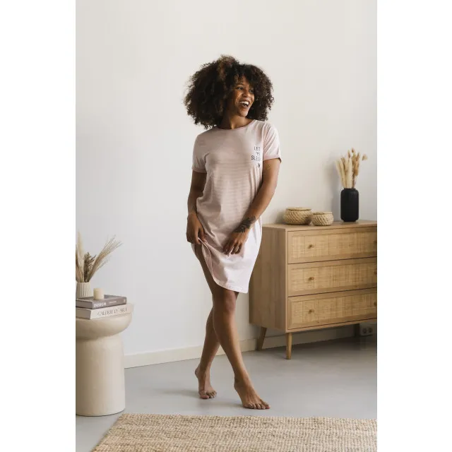 By Louise Essential dames nachthemd korte mouw gestreept Roze
