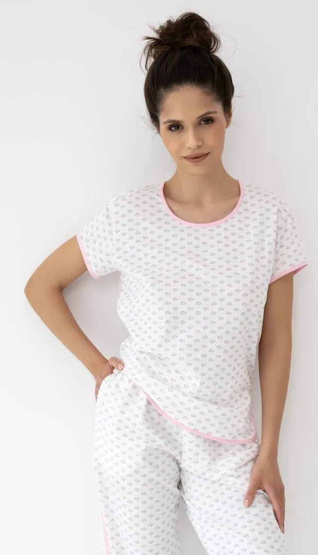 S& Sensis Sensis Katoenen Pyjama Dames Lange Broek Bloemenprint Wit LEXIE 40 /