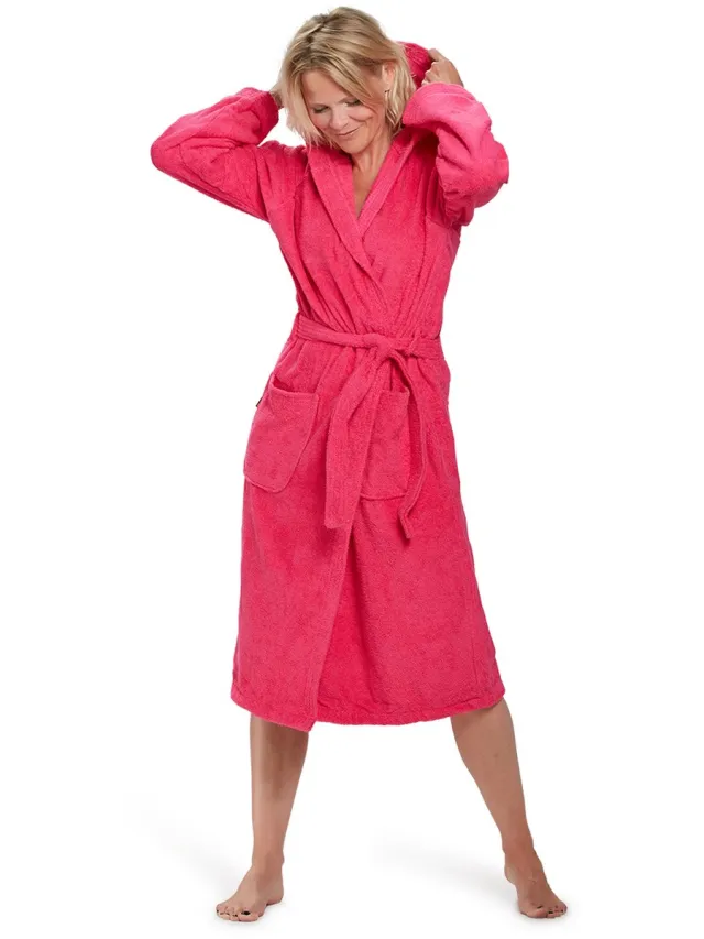 Badrock Dames badjas fuchsia roze - badjas dames - badjas heren - badstof katoen - sauna badjas capuchon