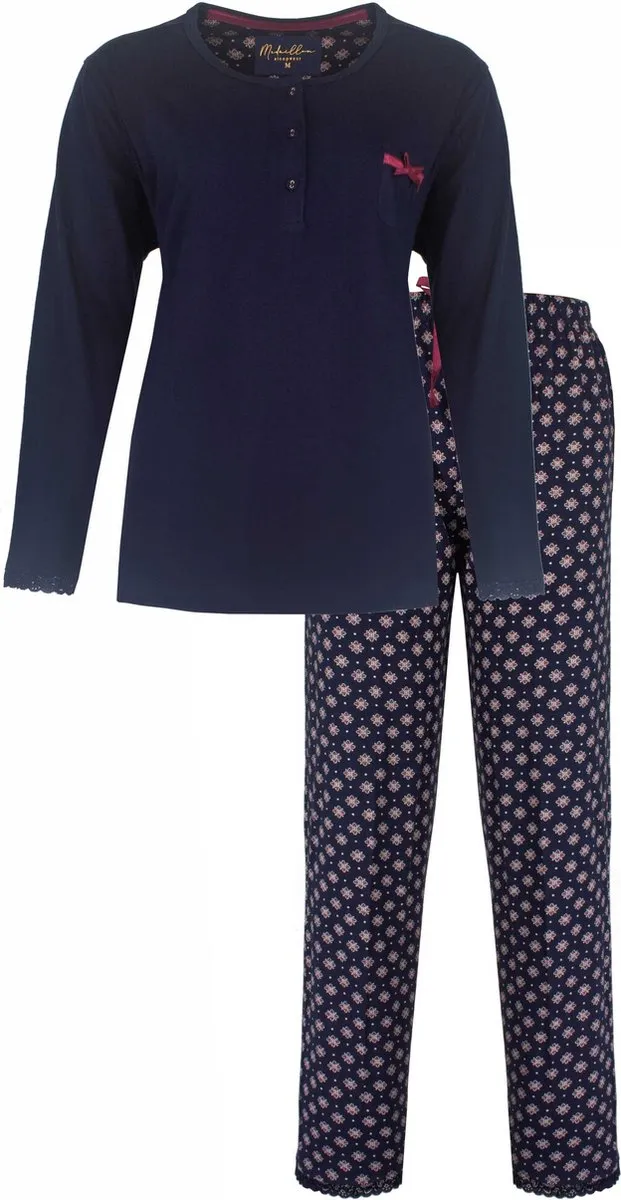 Medaillon Dames Pyjama - Polo Sluiting - Navy Blauw