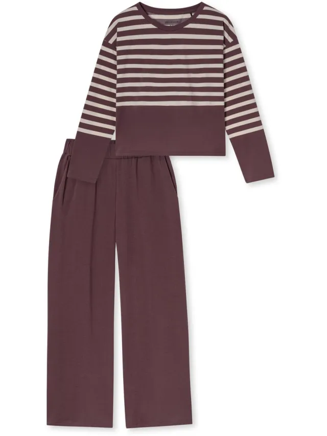 Schiesser Pyjama lang - Dames - Pyjamas cacaobruin